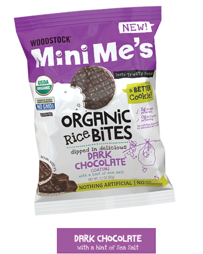 Woodstock Mini Me's Organic Rice Bites dipped in Dark Chocolate